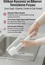 Resim Hane Dostu Silikon Kavanoz ve Biberon Temizleme Fırçası - Uzun Saplı, Hijyenik, Esnek ve Çok Amaçlı 