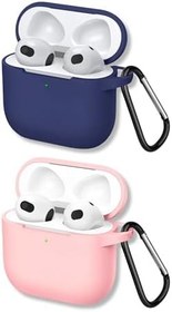 Resim İkili Set | AirPods 4. Nesil Uyumlu Premium Silikon Kulaklık Kılıfı, Çizilmeye ve Darbeye Dayanıklı İkili Silikon Kulaklık Kılıfı Seti (2.5 MM KALINLIK) (Lacivert - Pembe) 