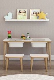 Resim moniev Çocuk Çalışma Masası Oyun Ve Etkinlik Masası Yaz Sil Çiftli Masa Tabureli 