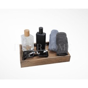 Resim IMKER HOME Otantik Rustik Dekoratif Tasarım Ahşap Banyo Düzenleyici Çok Amaçlı Tezgahüstü Organizer Havluluk 