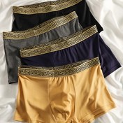 Resim 4'lü Erkek Moda Boxer Külot - Nefes Alabilir, Rahat Polyester & Spandex Karışımı Geometrik Desenli 