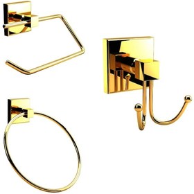 Resim Lüx 3 Parça Banyo Seti Pirinç Altın 