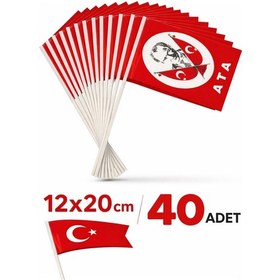 Resim Çubuklu Kağıt Türk Bayrağı 40 Lı Set 12x20 Cm 23 Nisan, Okul Etkinliği, Tören Ve Kutlamalar İçin Tek Ebat 