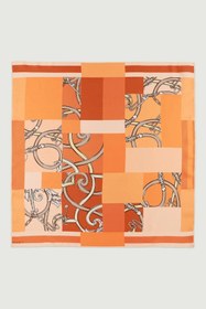 Resim Şeftali Patchwork Zincir Motifli İpek Eşarp 