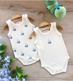 Resim Renkli Puset 2'li Organik Pamuklu Bebek Askılı Body Zıbın Takım Yelken 