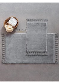 Resim Saraz Halı Puffy Banyo Paspas 2 Li Saçaklı Yıkanabilir Grigri Gri 