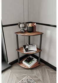 Resim Masivo Köşe Kitaplık Madran Ceviz 3 Katlı Ceviz 