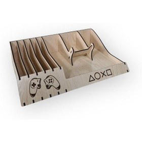 Resim Ps5 Ps4 Oyun Kutusu Standı Ahşap 5 Bölme Ve Joystick Kontroller Tutucu 1 Adet 