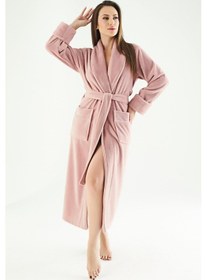 Resim Uzun Şalyaka Triga Bambu Cotton Bayan Bornoz Pudra 