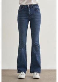 Resim Mizalle Skinny Fit Flare Paça Koyu Mavi Denim Pantolon Mavi 