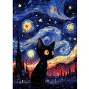 Resim 1 adet Yıldızlı Gece Siyah Kedi Elmas Boyama Seti, Kendin Yap El Yapımı Tuval Duvar Sanatı, %30 Daha Fazla Elmasla Süslenmiş, Aletler ve Harç Dahil 