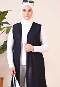 Resim Uzun Buyuk Beden Yelek Kadin Hermevsim - siyah / 3XL 