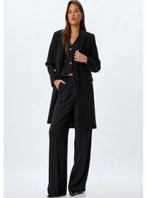 Resim Koton Uzun Kruvaze Kaşe Kaban Ters Yaka Düğmeli Cepli 001 