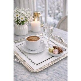 Resim Ases Design Işlemeli Kahve Sunum Peçetesi 