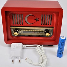 Resim Ahşap Nostaljik Radyo Ay Yıldız Model Kırmızı Renk (Şarjlı Pil+Adaptörlü) 