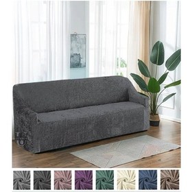 Resim Kadife 3 Kişilik Koltuk Örtüsü Esnek Lastkli Yıkanabilir Antrasit 