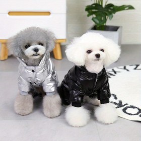 Resim Köpek Kışlık Mont - Su Geçirmez 4-Bacaklı Pet Ceket, Polyester, Makinede Yıkanabilir, Siyah & Beyaz Yavru Tasarımı Küçük Irklar ve Soğuk Hava İçin, Köpek Kışlık Mont, Snapbutton Köpek Giyim 