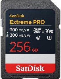Resim SanDisk Extreme PRO 256 GB SDXC UHS-II kart, 300 MB/sn'ye kadar okuma hızı ve yazma hızı, V90, 8 K kartın profesyonel performans verileri 8K videoların kaydedilmesini sağlar 