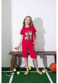Resim Kız Çocuk Mini Desenli Kırmızı Şortlu Pijama Takımı-1311 Kırmızı 
