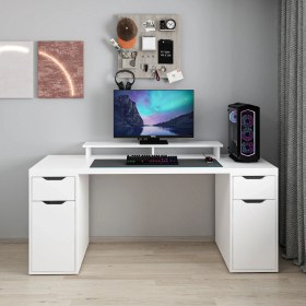 Resim Alen 180 Cm 2 Çekmeceli 2 Dolaplı Çalışma & Oyuncu Masası - Beyaz Beyaz 