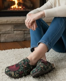 Resim Mycorni Kilim Desenli Unisex Anatomik Doğal Mantar Taban Kapalı Terlik 