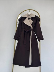 Resim Tebrikler tekstil Kadın Çift Renk Detaylı Oversize Trençkot G4887 