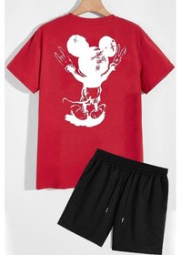 Resim Sırt Baskılı Şort T-shirt Eşofman Takımı Kırmızı 