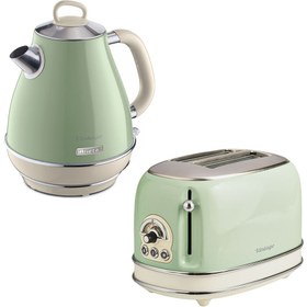 Resim Ariete Vintage Yeşil 1.7 Litre Kettle ve İki Hazneli Ekmek Kızartma Makinesi 