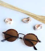 Resim LOOKUP NEW Justin Unisex Oval Yuvarlak Kahverengi Leopar Metal Uv400 Korumalı Vintage Yeni Sezon Güneş Gözlüğü 