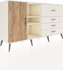 Resim Kronos Konsol 4 Raflı 4 Çekmeceli Tek Kapaklı 176x59x99 Aytaşı-ç Aytaşı-çam/aytaşı 