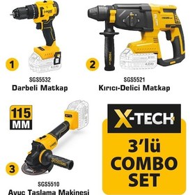 Resim Sgs SGS5532 20 Volt 4 Amper Akülü Vidalama Matkap + SGS5521 Kırıcı Delici + SGS5510 Avuç Taşlama Combo Set 3 Parça 