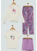 Resim For You Kids 4 lü You Çicek Baskılı Lila Pijama Takım Lila 