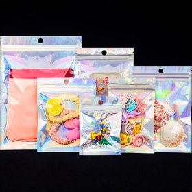 Resim 110 Paket Gökkuşağı Işıltılı Holografik Kendinden Yapışkanlı Torbalar - Aksesuarlar, El İşleri, Hediye Paketleme & Seyahat Organizasyonu için Gradyan Renkli Plastik Takı Saklama Çantaları 