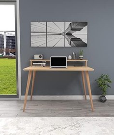 Resim Woodface Kelly Masif Ofis Çalışma Masası 110x60 Doğal Ahşap Tek Raflı Ağaç Ayak 