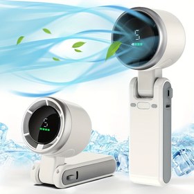 Resim Taşınabilir Katlanabilir El Tipi Mini Fan, Güçlü Rüzgar Türbini Fanı, 5 Hızlı ve Dijital Ekranlı USB Şarj Edilebilir Kişisel Fan, Erkekler ve Kadınlar için Dış Mekan Seyahat Kamp Asılabilir Küçük Fan 