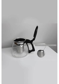 Resim Yakut Siyah Süzgeçli Cam Demlik 900ml Ve Bitki Çayı Yeşil Çay Demleme Süzgeci Makaslı 