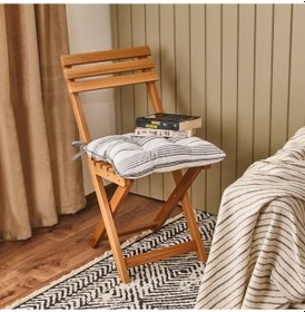 Resim Soft Elegant Curves Kalın Çizgili Sandalye Minderi - Ekru / Siyah - 43x43 Cm Çok Renkli 