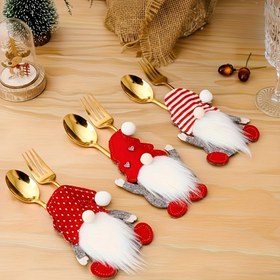 Resim 6'lı Noel Festivali Gereç Saklama Seti, Noel Sofra Takımı Çatal Kaşık Altlığı, Gereç Cep Seti, Noel Dekorasyonu, Tatil Sofra Takımı, Festival Yemekleri 