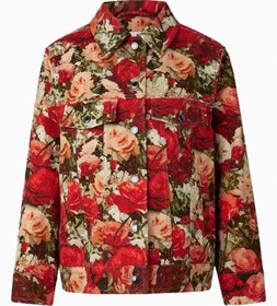Resim Jaclyn Çiçek Desenli Relaxed Fit Denim Kadın Ceket - Kırmızı-Yeşil / L 