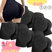 Resim 6'lı Kadın Siyah Kalça Kaldırma & Karın Kontrol Yoga Şortları - Orta Sıkıştırma Antrenman & Günlük Fitness Şortlar, Sadece Elde Yıkama, Düz Renk Tasarım, Şekillendirici İç Yapılı, Orta Esneklik, Dikişsiz Uyum, Esnek Malzeme 
