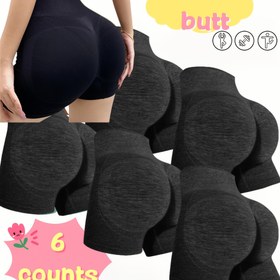Resim 6'lı Kadın Siyah Kalça Kaldırma & Karın Kontrol Yoga Şortları - Orta Sıkıştırma Antrenman & Günlük Fitness Şortlar, Sadece Elde Yıkama, Düz Renk Tasarım, Şekillendirici İç Yapılı, Orta Esneklik, Dikişsiz Uyum, Esnek Malzeme 