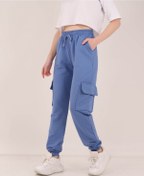 Resim giyadda Unisex Mavi Fit Oversize Kargo Pantolon - Kargo Eşofman Altı 