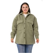 Resim Büyük Beden Göğüsten Büyük Cepli Yırtmaçlı Buklet Yeşil Gömlek 