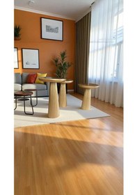 Resim Ahşap Mantar Sehpa 3 Lü Altın Renk Masif Doğal Zigon Ve Fiskos Kahverengi 