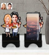 Resim Bk Gift Kişiye Özel Sevgililer Karikatürlü Ahşap Biblo Telefon Standı-57 