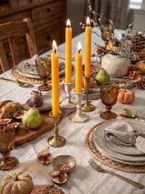 Resim Viyffo 9 inç Doğal Balmumu Konik Mumlar El Haddelenmiş 8'li Set Kokusuz, Damlatmaz, Dumansız Konik Şamdanlar Düğün Advent Ev Dekoru Akşam Yemeği Noel 