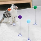 Resim 1 adet Etkileşimli Kedi Oyuncağı - Peluş Toplu Metal Yay Teaser Çubuğu, Emme Kupası Tabanı, Renkli ve Pil Olmayan, Av İnsiyatiflerini ve Oyuncu Stimulation'ı Teşvik Eder, Tüm Kedi Irkları İçin Uygun, Kedi Oyuncağı 