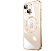 Resim Mobilzone iPhone 14 Uyumlu Wireless Şarj Özellikli Sert PC Zore Riksos Magsafe Kılıf-Gold 