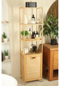 Resim Digithome Bambu Kirli Sepetli 4 Raflı Çok Amaçlı Banyo Düzenleyici Çamaşır Sepeti Organizer Db-0009 Ahşap 