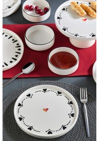 Resim Premium 11 Parça Black Hearts Ayaklı Sunum Standlı Kahvaltı Takımı - Handmade Kalpli Kahvaltı Takımı Siyah Beyaz 